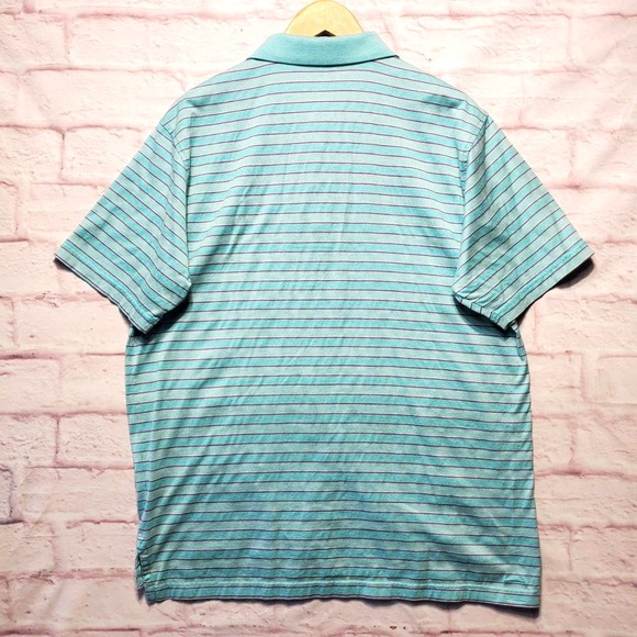 Peter Millar Polo Shirt Mens Large Blue Striped 100% Cotton Golf Short Sleeve - Picture 2 of 13